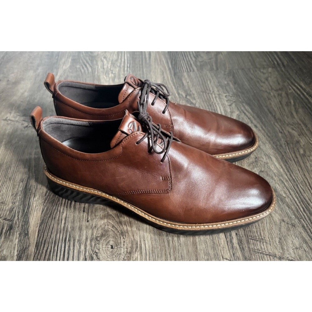 ECCO Men's ST.1 Hybrid Cognac Brown Plain Toe Dress Shoes EU 45 Size 11-11.5